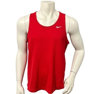 Nike Mens Athletic Tank Top Red Logo Short Sleeve Dri-Fit L